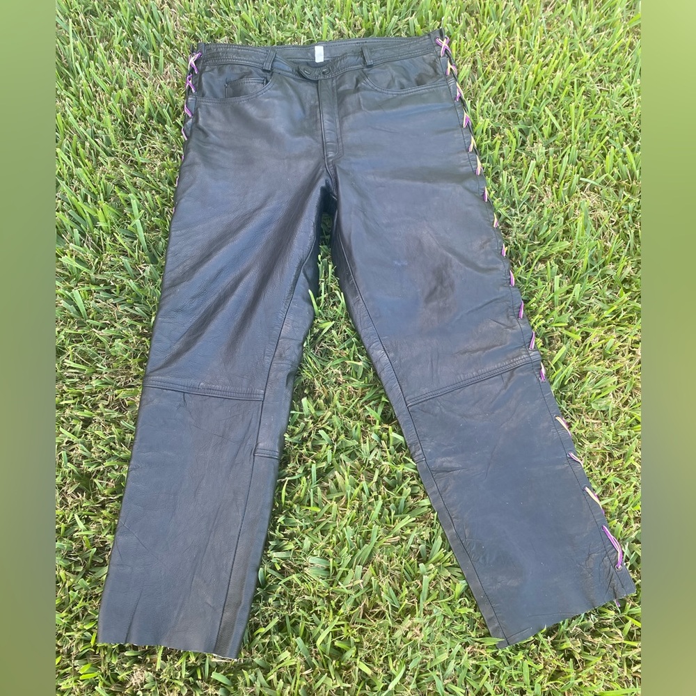 Vintage Genuine Leather woman’s pants with side laces